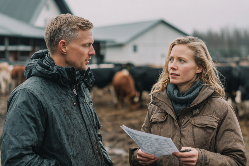 Diskussion på köttgård