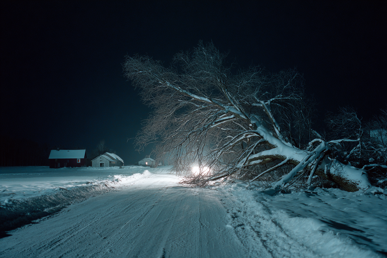 Fallet träd på vintern