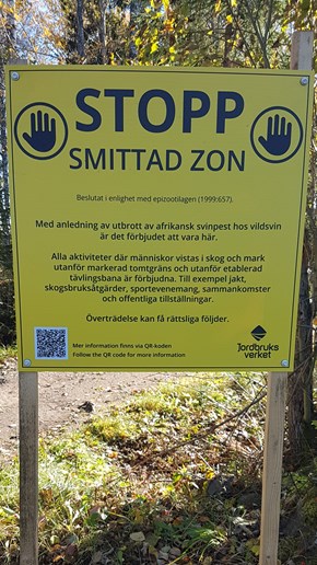 Varningsskylt för ASF-smitta