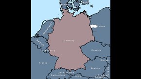 Karta över Tyskland med angränsande länder samt en markering mitt för gränsen mot Poland, där vildsvinet har påträffats.