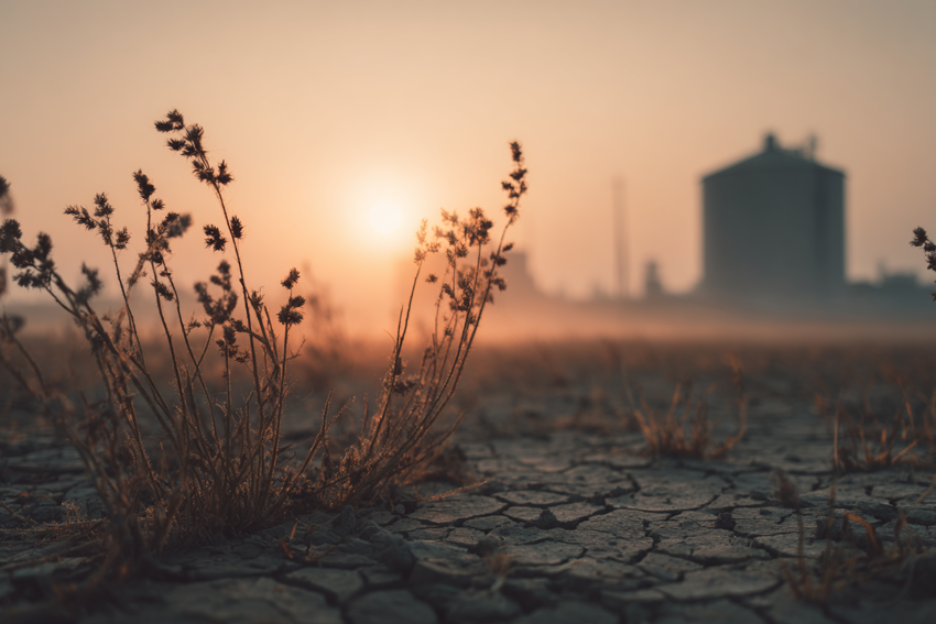 Vattentank i uttorkad odlingsmark