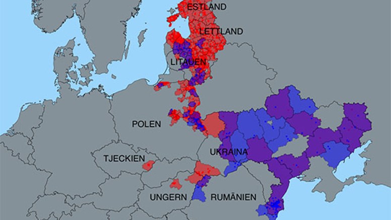 Rapporter om utbrott av afrikansk svinpest under 2018. Röda prickar = fall hos vildsvin. Blå prickar = utbrott hos tamsvin. Röda områden = områden med fall hos vildsvin. Lila områden = områden med fall hos vildsvin och tamsvin. Blå områden = områden med fall hos tamsvin. Källa: EU:s sjukdomsrapporteringssystem ADNS