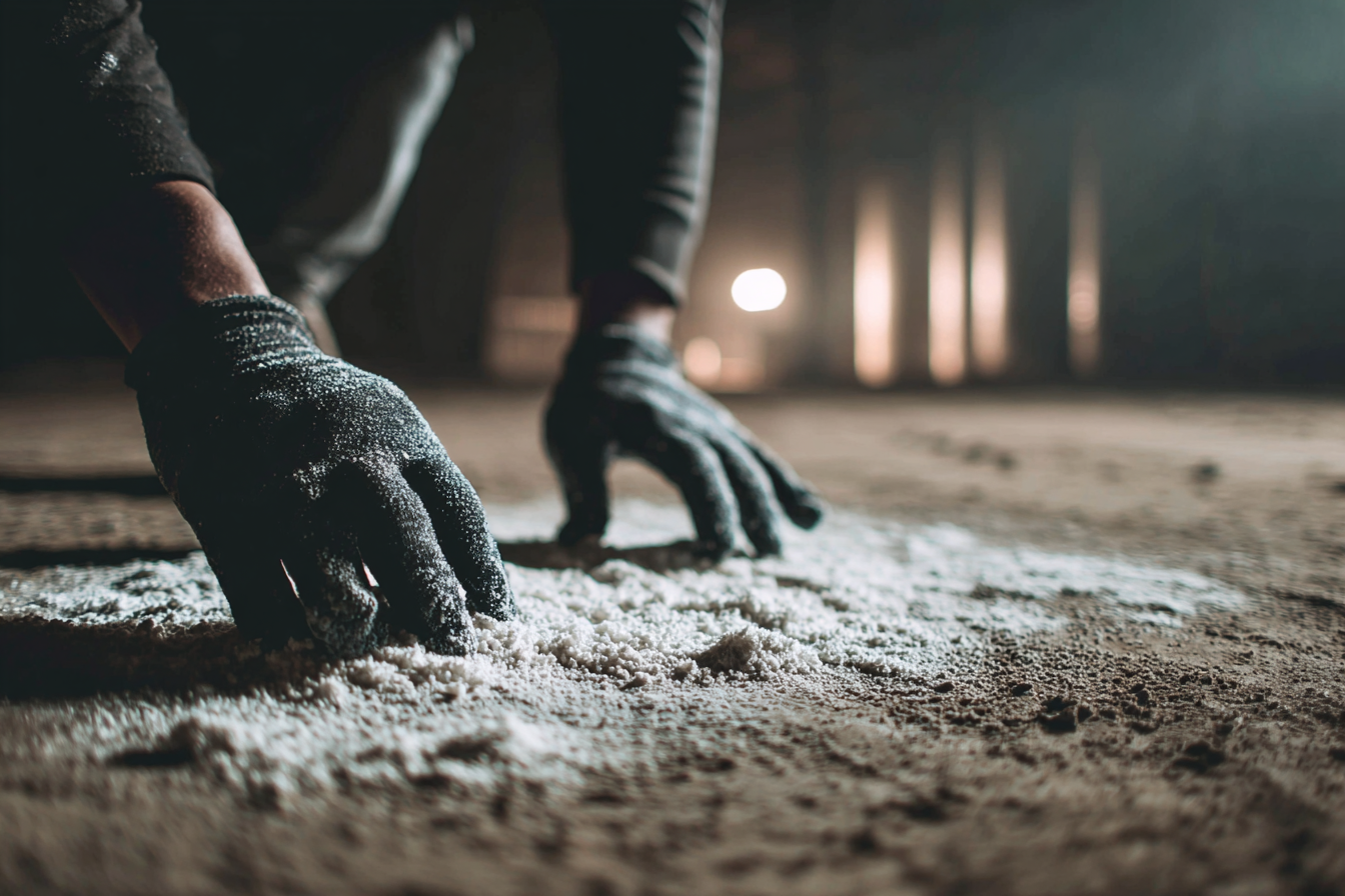 Händer i spannmålspulver